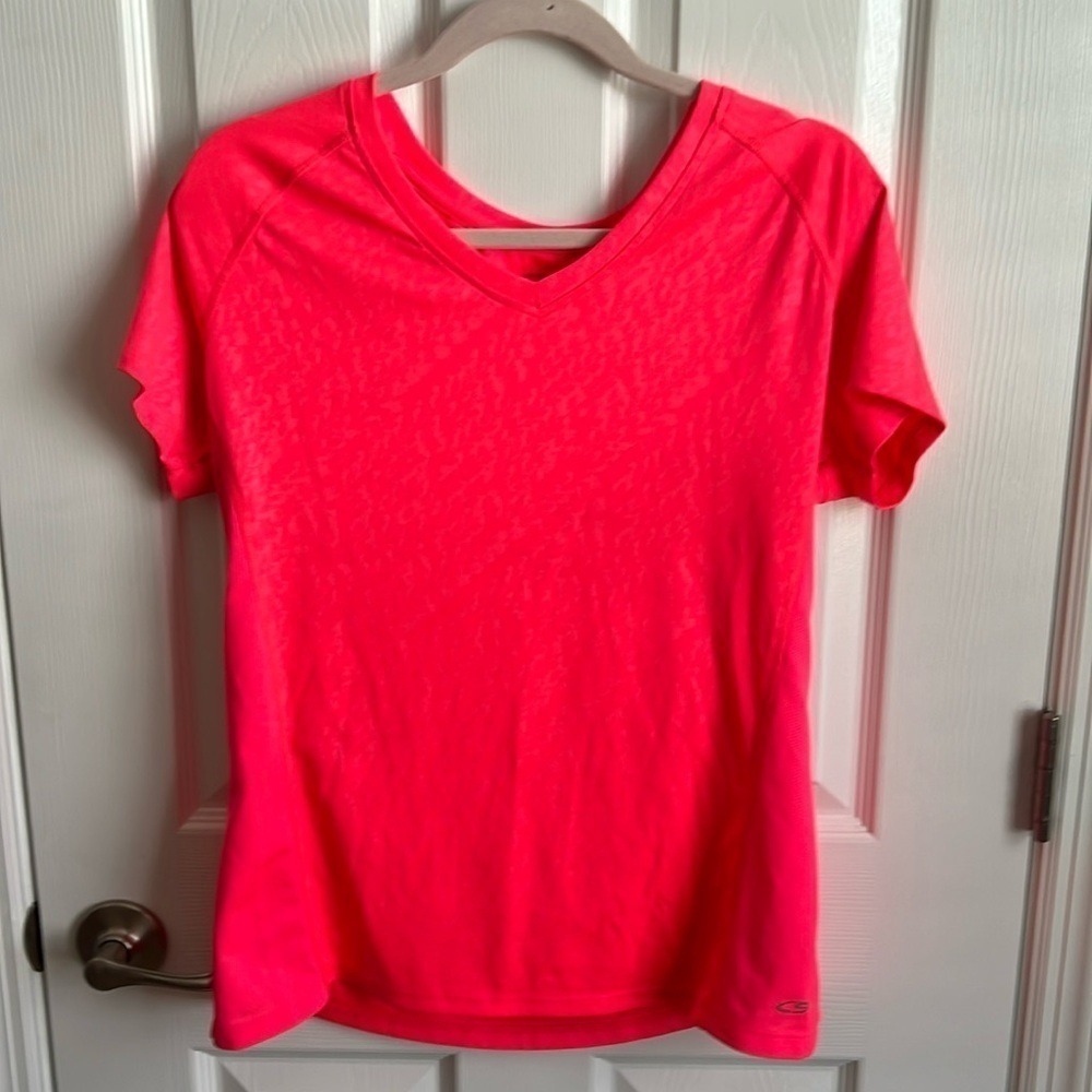 Champion Womens Activewear T Shirt Large‎ L Hot Pink V Neck Athletic Top